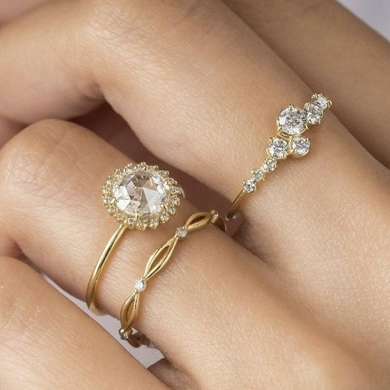 Set Of Ornaments Gold Full Diamond Bright Rings
