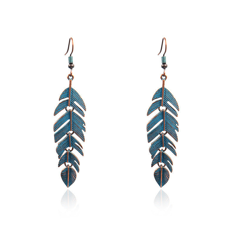 Popular Metal Alloy Geometric Leaves Turquoise Earrings