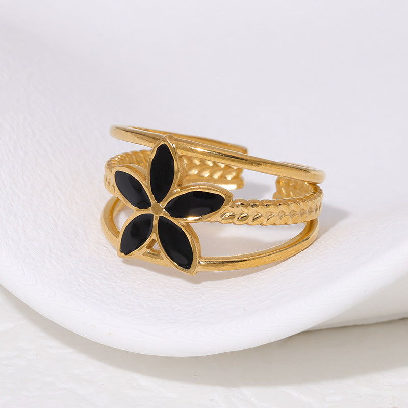 Retro Titanium Steel Open Female Niche Design Flower Rings
