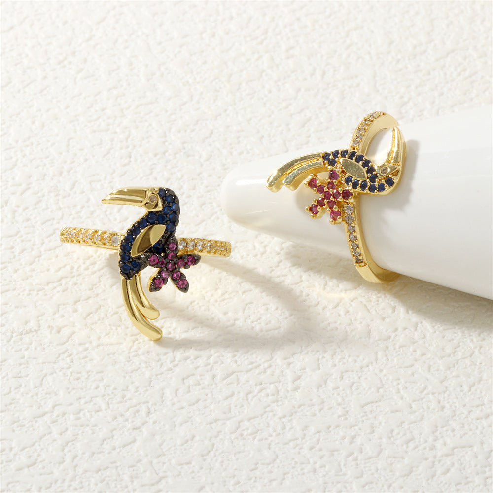 Style High Quality Row Color Zircon Craft Two-color Electroplating Rings