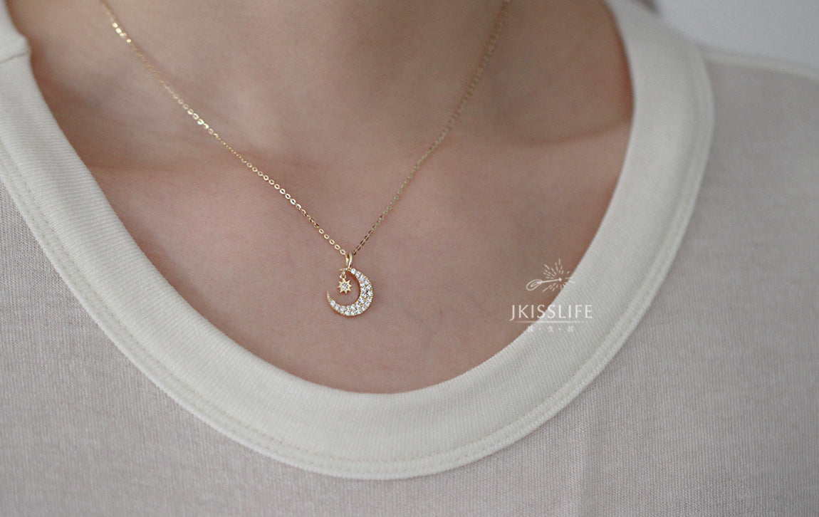 Women's Gold Plated Star Moon Exquisite Zirconium Diamond Temperament Wild Pendants