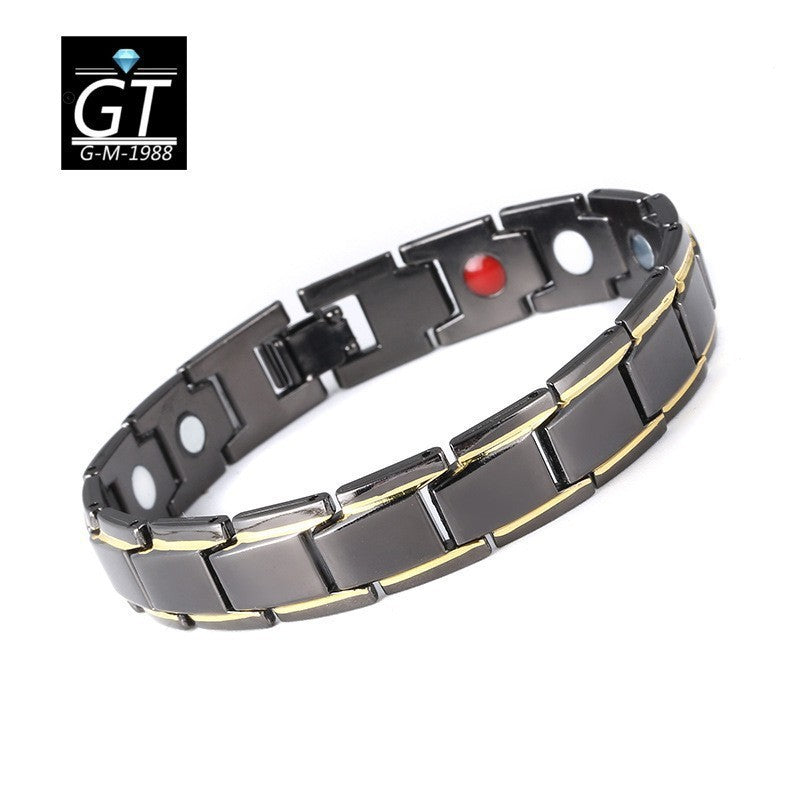 Men's Detachable Magnet Beveled Black Gold Mature Golden Bracelets