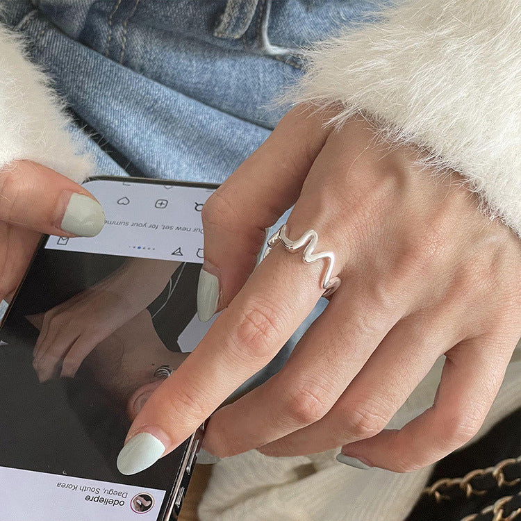 Heart Moment Sterling Sier Female Design Ecg Pattern Love Rings