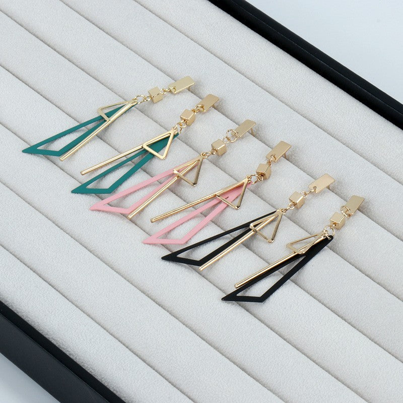 Graceful Geometric Long Triangle Hollow Tassel Earrings