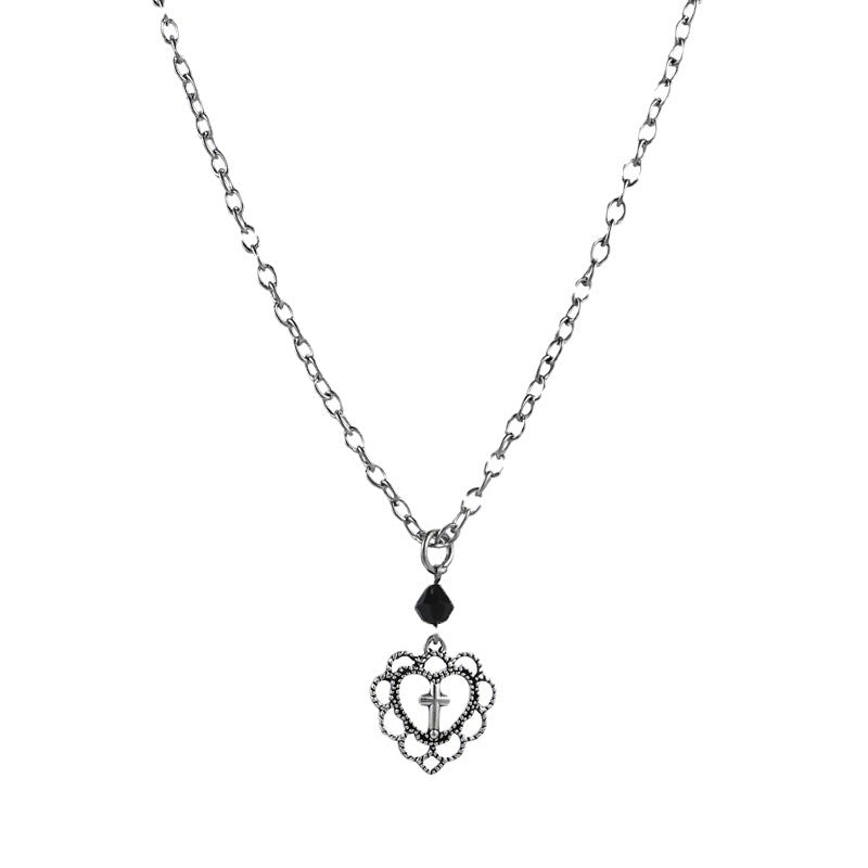 Gothic Punk Style Hollow Heart Cross Necklace