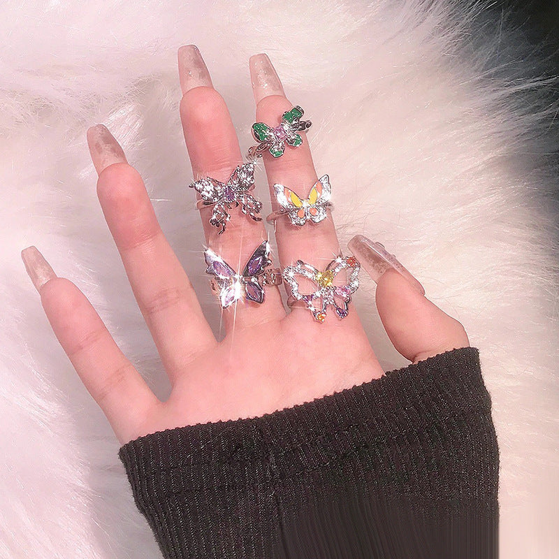 Oil Painting Butterfly Twigs Drop Enamel Color Rings