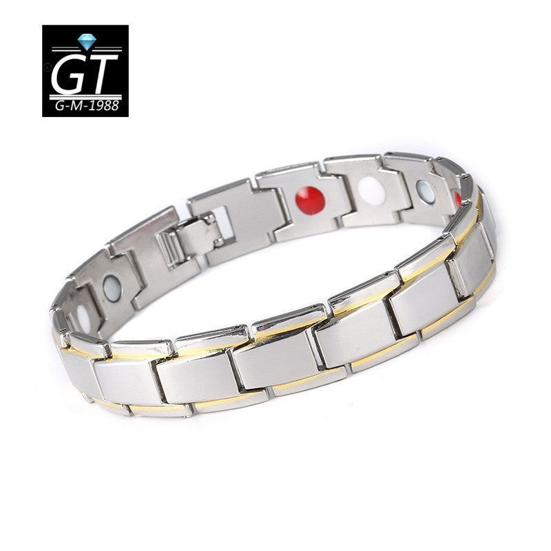Men's Detachable Magnet Beveled Black Gold Mature Golden Bracelets