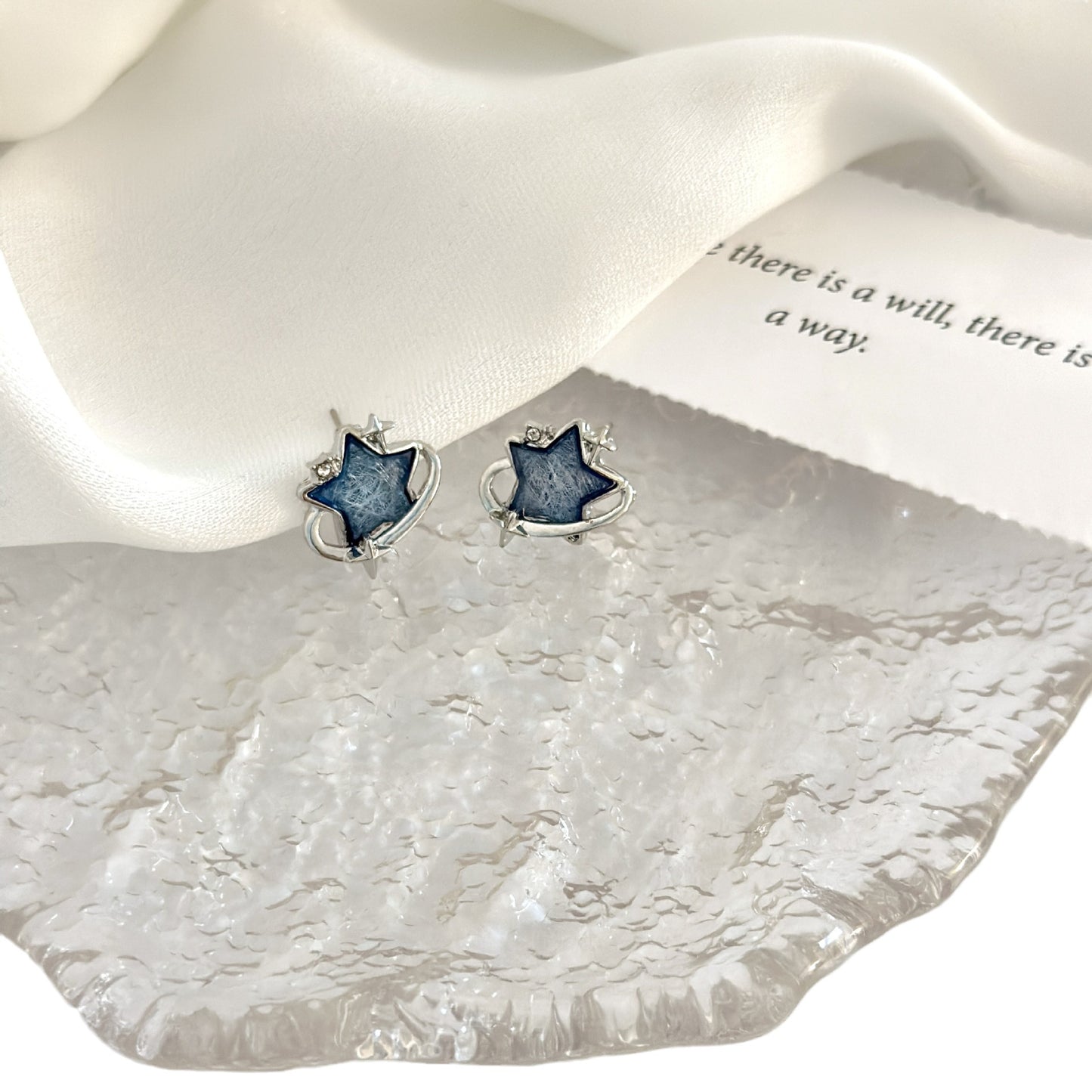 Women's Sier Needle Blue Star Ear Niche Earrings