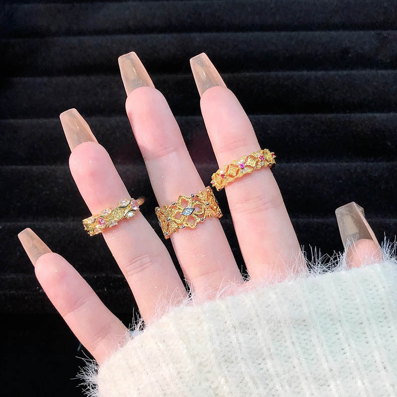 Style Light Luxury Hollow Pleated Stylish Opening Female Niche Rings