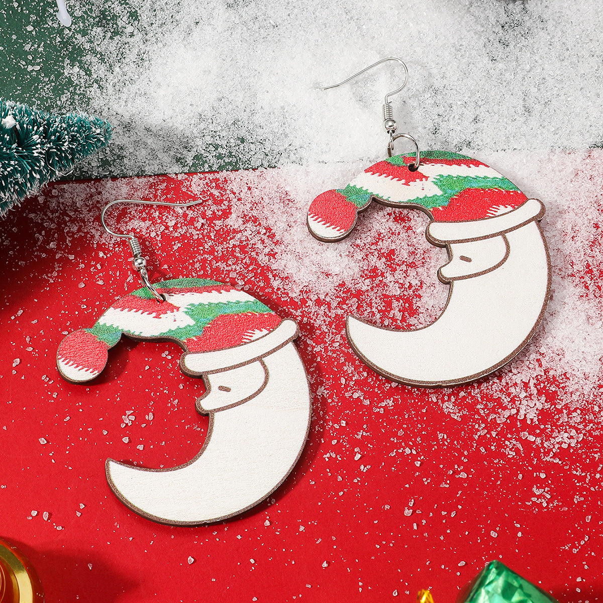Series Cartoon Cute Creative Design Santa Claus Moon Earrings