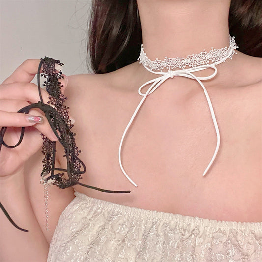 Long Bow Tie Lace Up Necklet Neckband Necklaces
