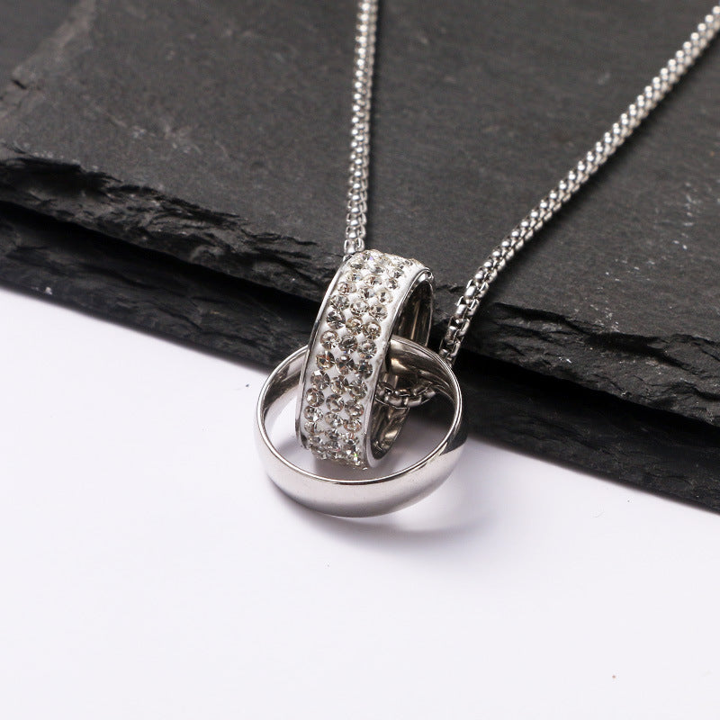 Men's Steel Double Full Diamond Hipster Personality Stainless Necklaces