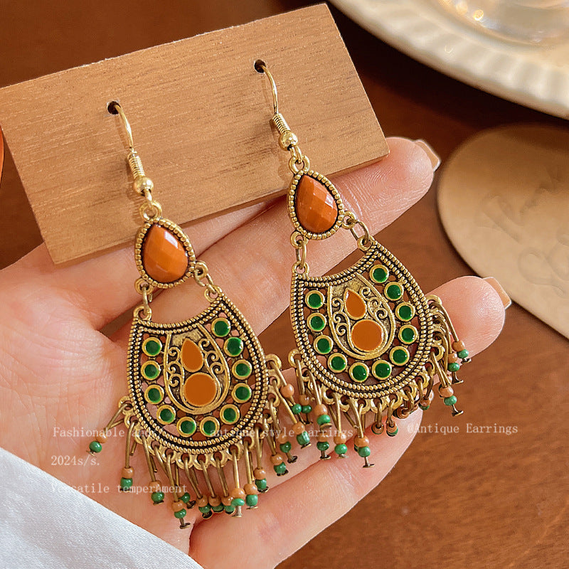 Women's Bohemian Style Long Feather Tassel Ethnic Earrings