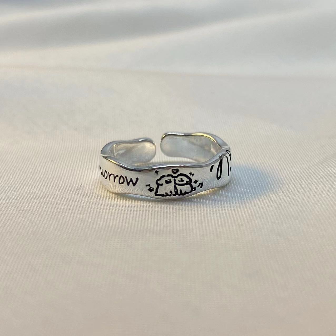 Women's & Men's Cute Fireworks Line Puppy Couple Niche Rings