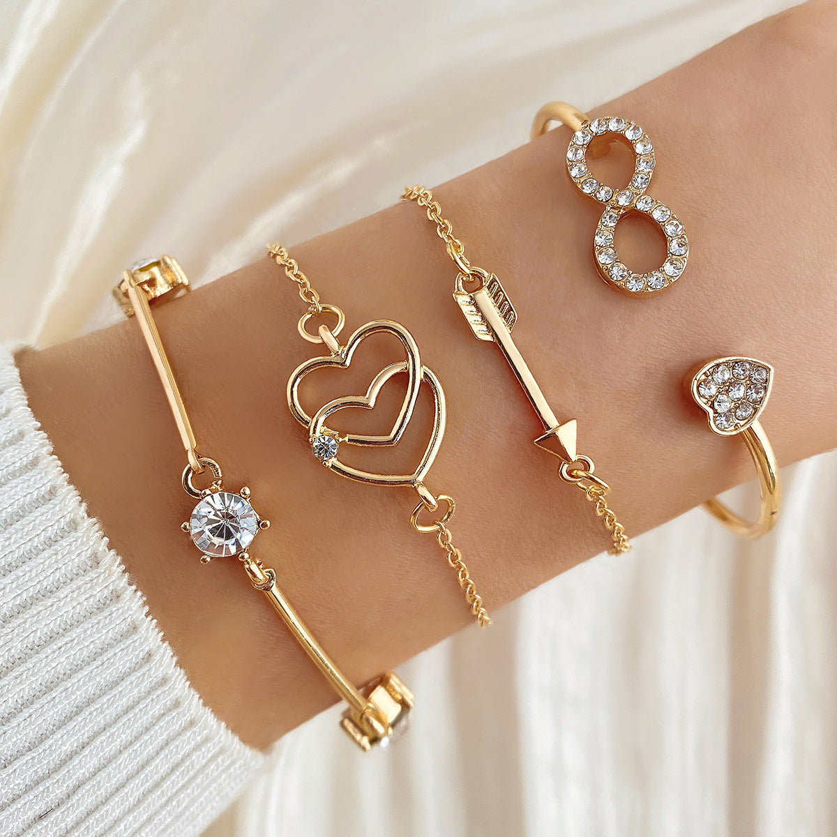 Punk Metal Chain Square Diamond Bangle Bracelets