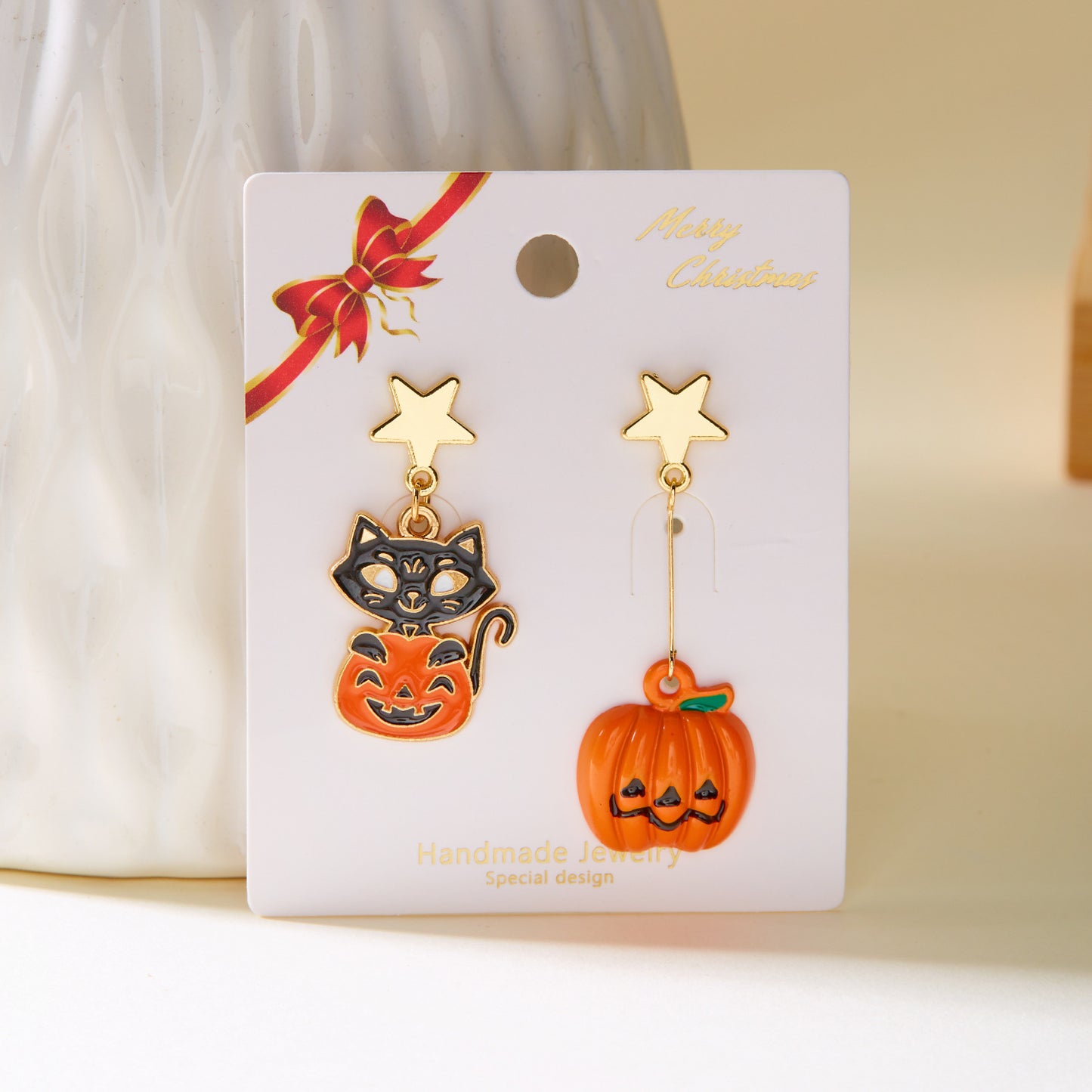 Halloween Creative Personality Asymmetric Pumpkin Ghost Earrings