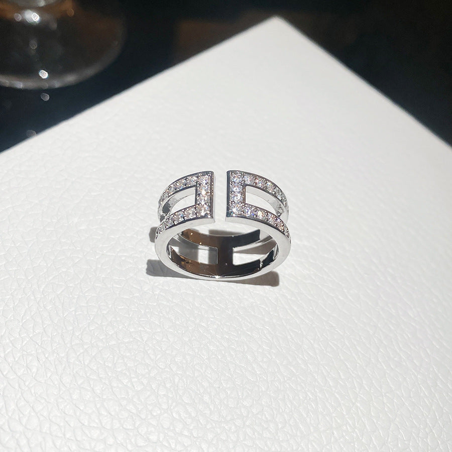 Blue Zircon Cross Open Daily Simple Commute Style Light Luxury Rings