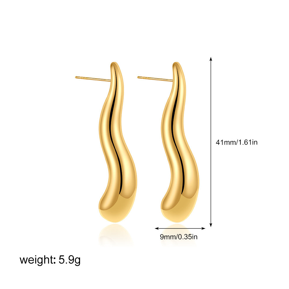Stainless Steel Gold Drop Simple Glossy Earrings