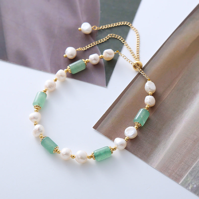 Women's Pink Crystal Barrel Beads Baroque Shaped Freshwater Pearl Bracelets