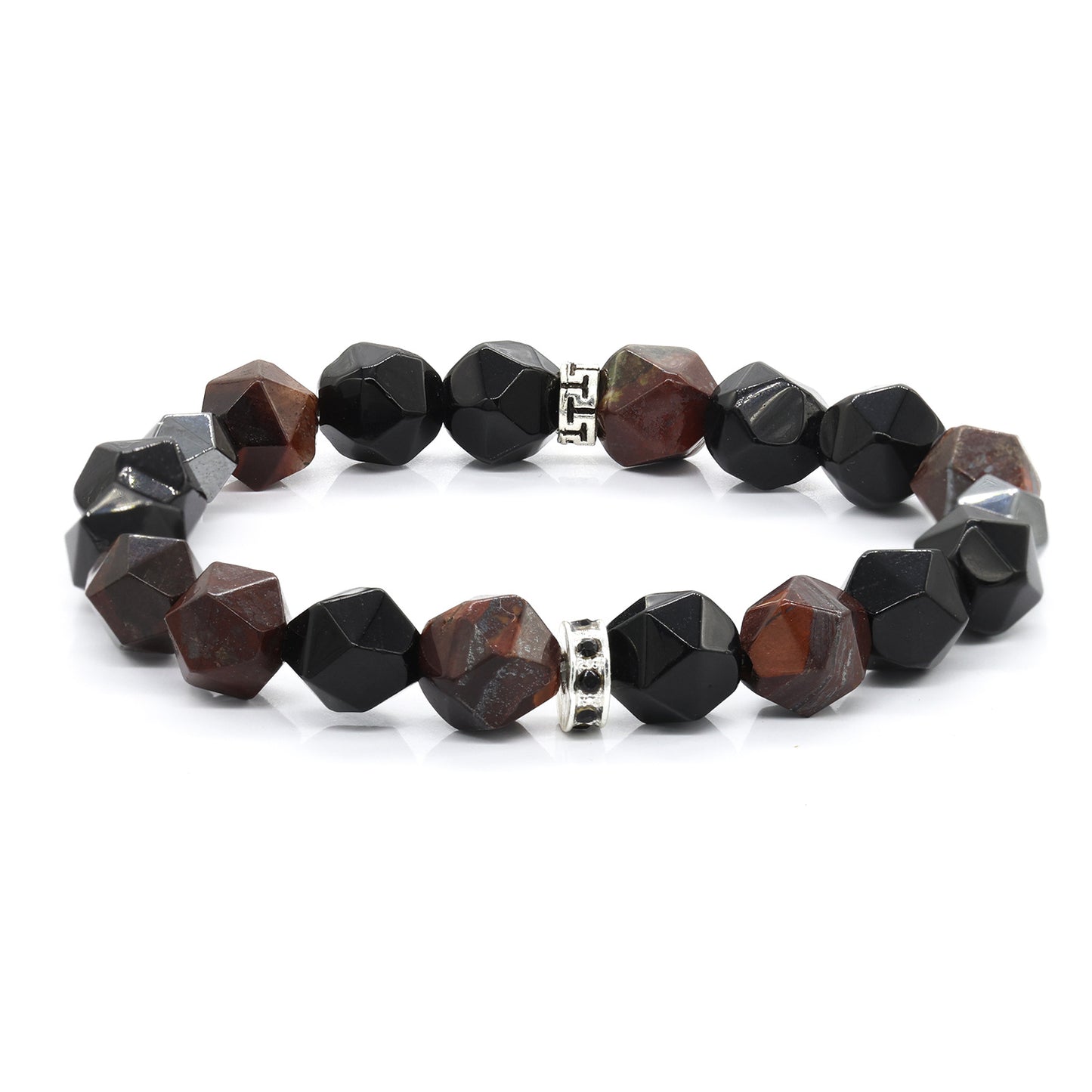Men's Steel Spacer Beads Black Hoop Obsidian Cut Bracelets