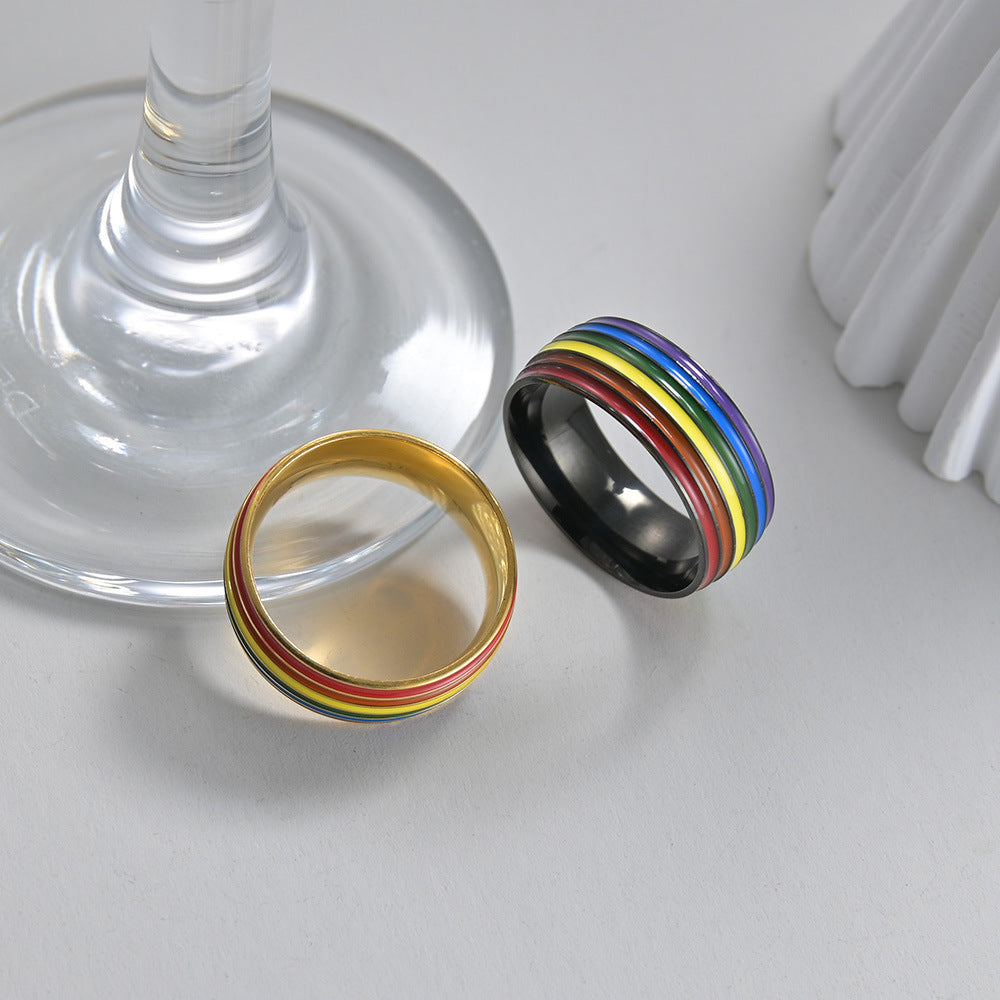 Men's Multicolor Rainbow Ornament Dripping Titanium Steel Rings