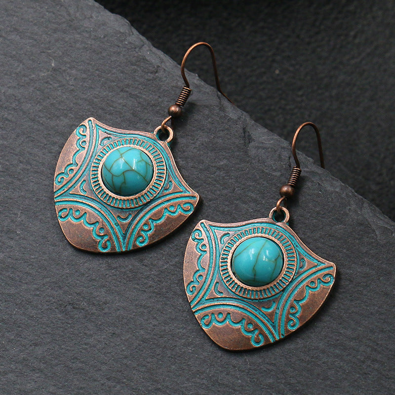 Popular Metal Alloy Geometric Leaves Turquoise Earrings