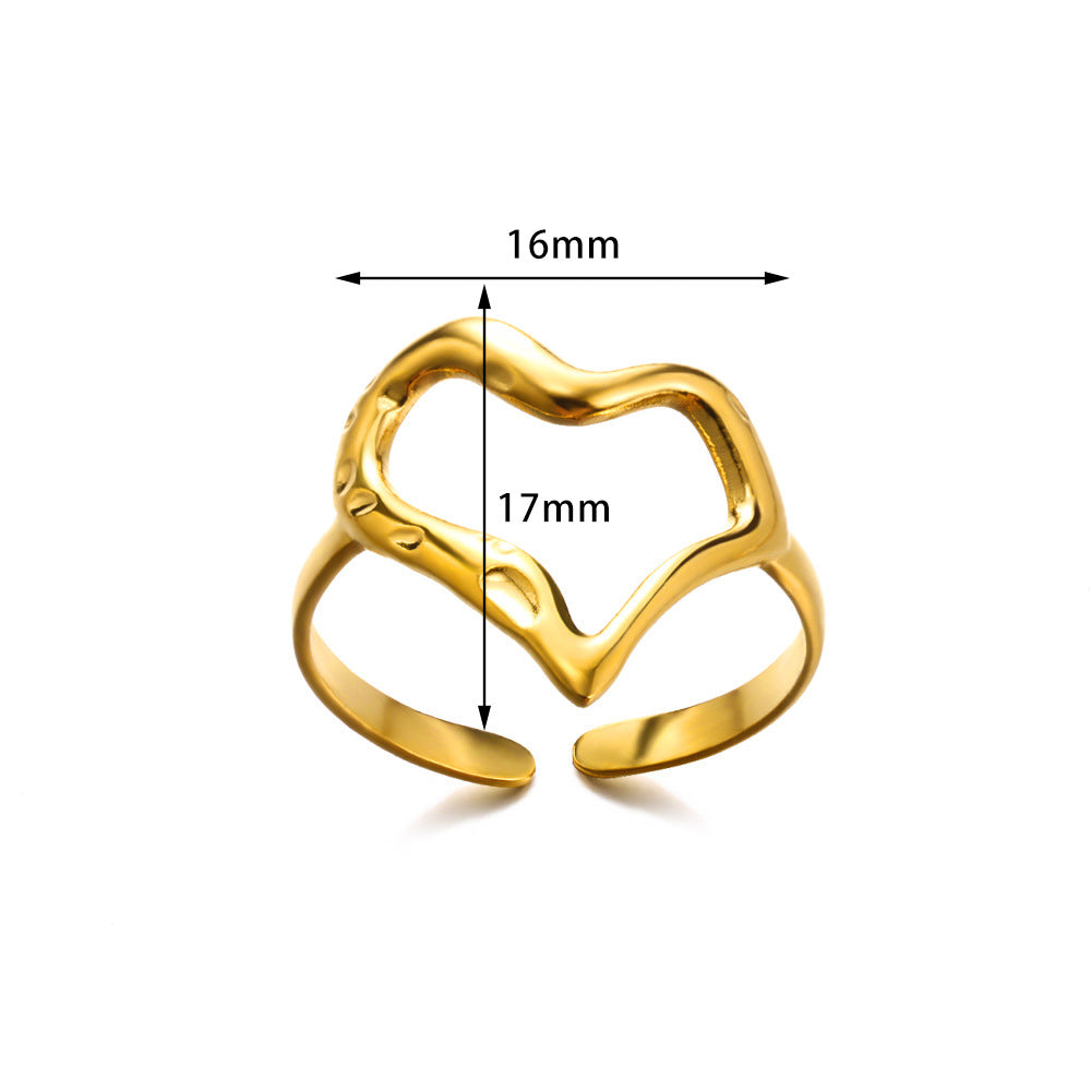 Women's Fashion Popular Open Stainless Steel Oil Pressure Heart-shaped Rings