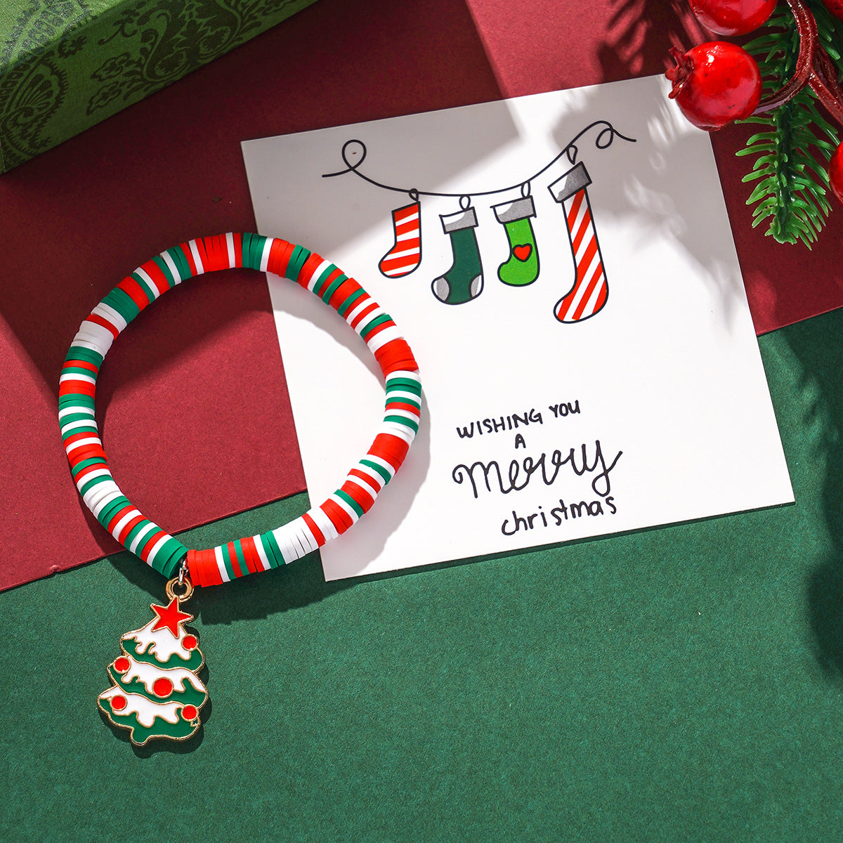 Christmas Elements Old Snowflake Elk Color Polymer Bracelets