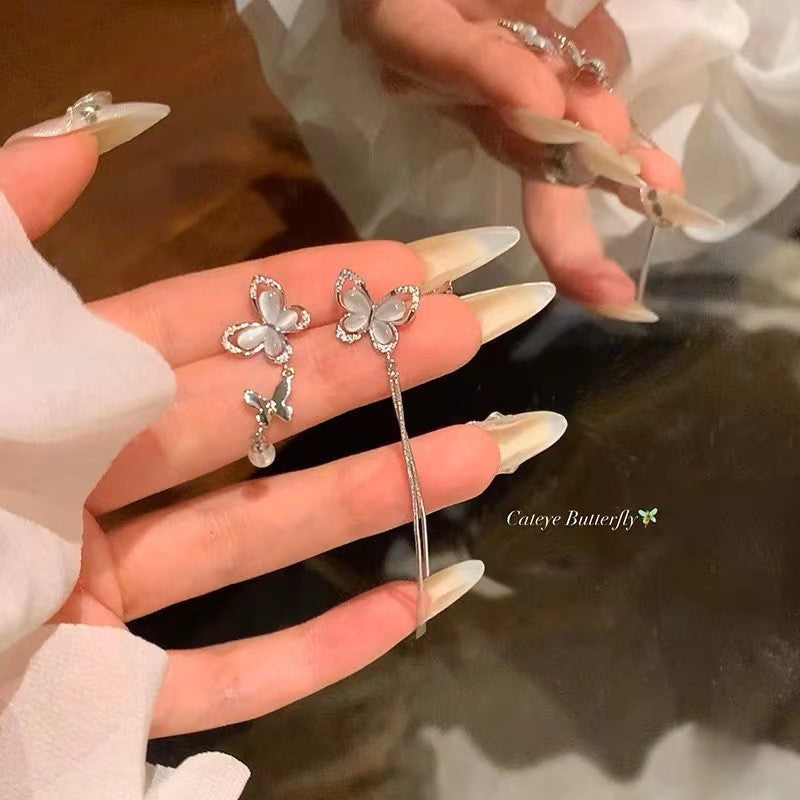 Sier Needle Cool Lady Temperament Butterfly Earrings