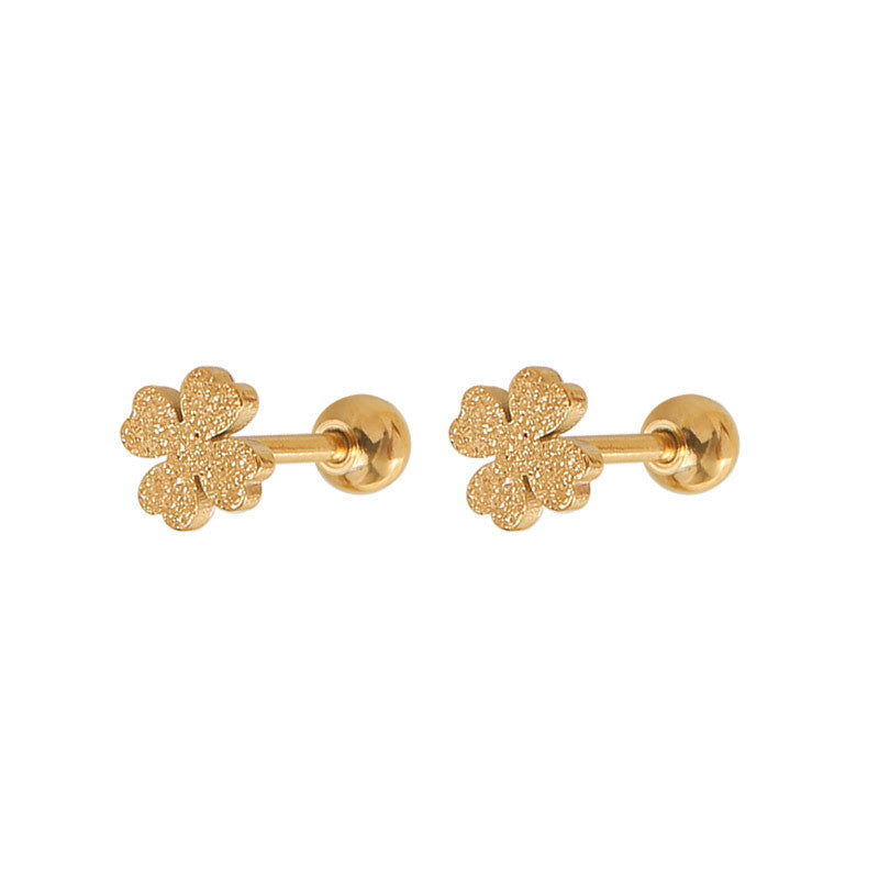 Frosted Clover Female Titanium Steel Niche Ear Earrings
