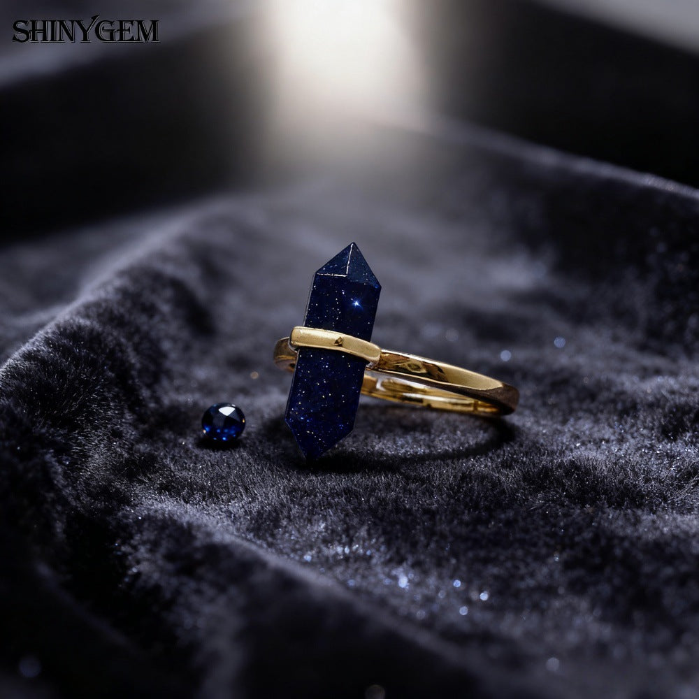Women's Crystal Column High-grade Double-pointed Hexagonal Prism Ring