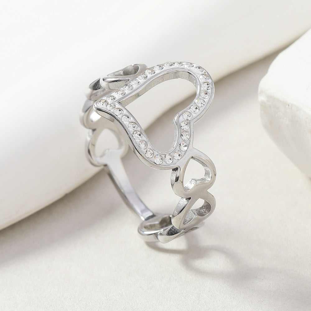 Steel Design Cut Hollow Heart Inlaid Rings