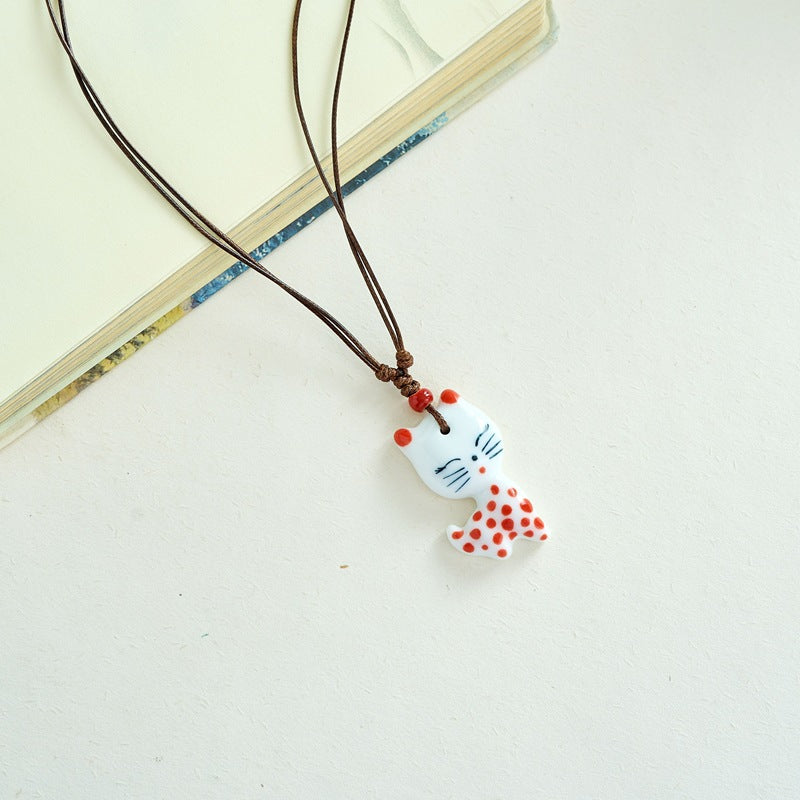 Ceramic Ornament Cute Cartoon Sweater Chain Long Necklaces
