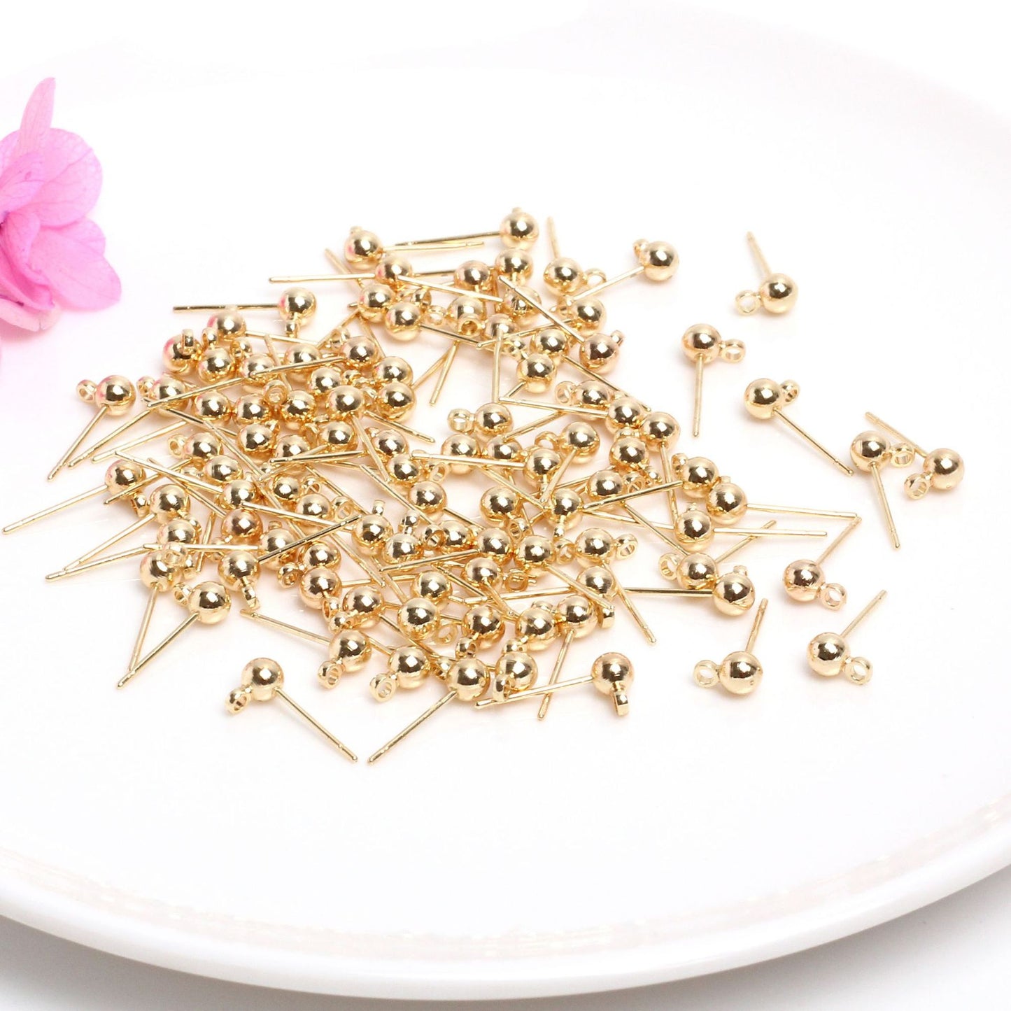 Gilded Round Ball Auricular Needle Bean-shaped Earrings