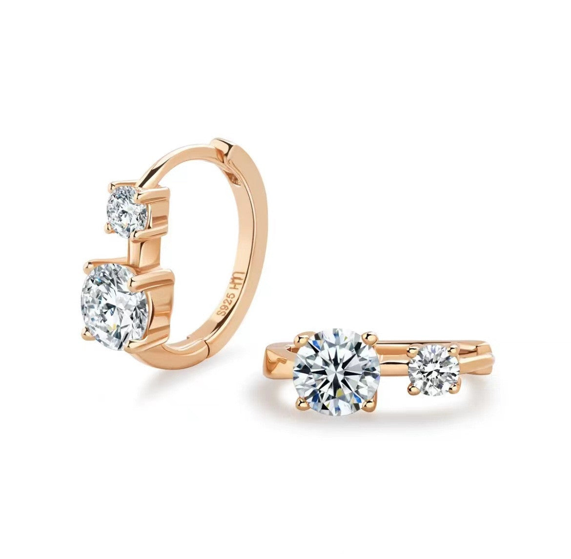 Sier Moissanite Ear Clip Double Diamond Light Luxury Noble Classic Stud Earrings