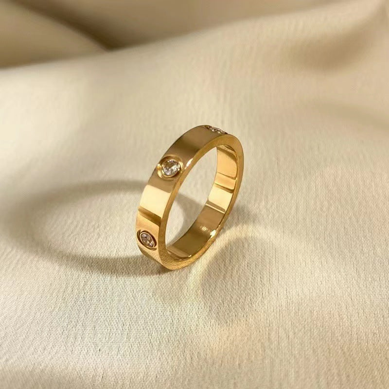 Row Full Diamond Titanium Couple Small Square Personality Simple Rings