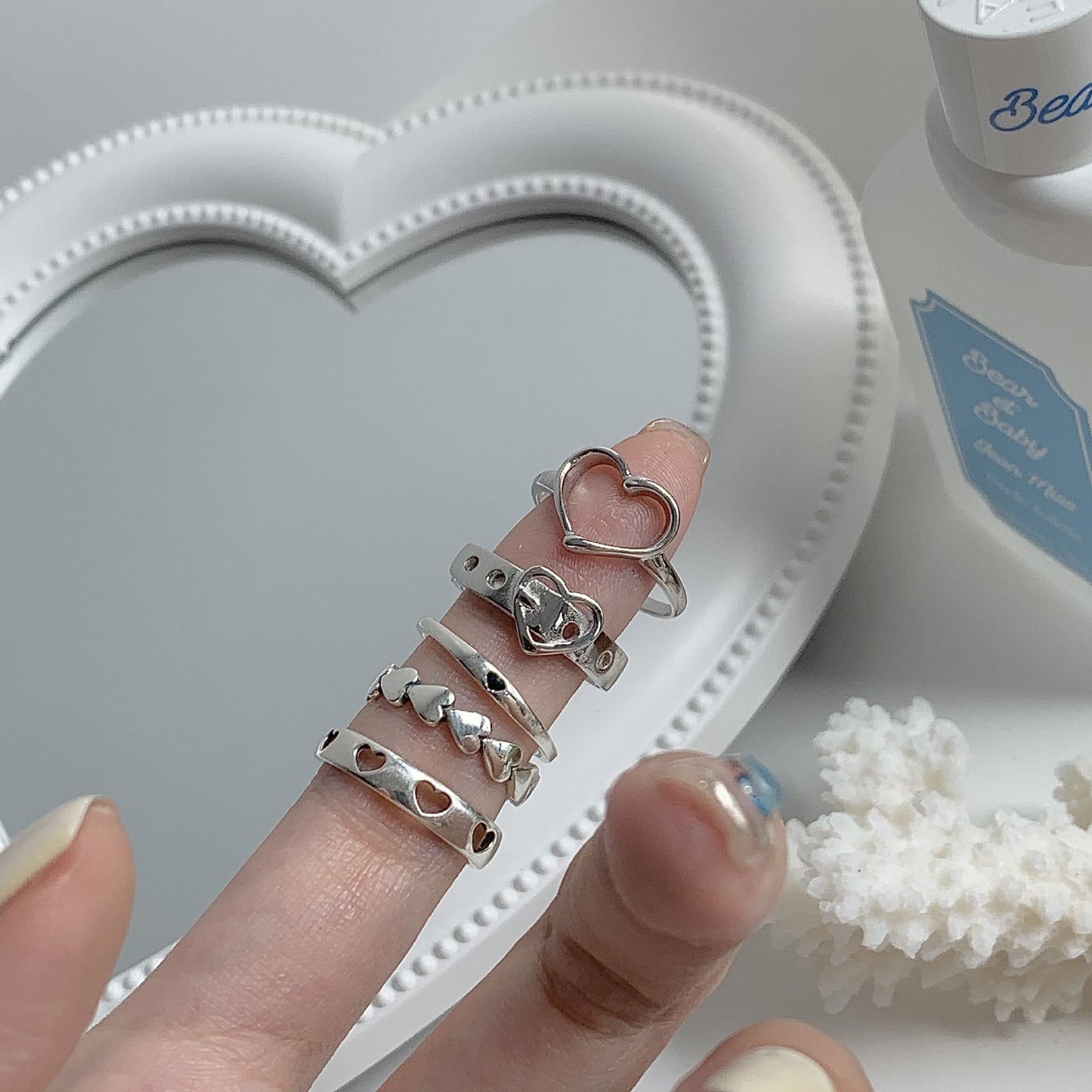 Opening Love Heart-shaped Set Hollow Cold Rings