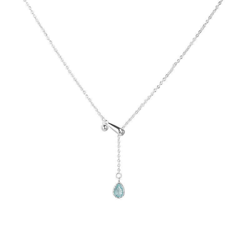 Women's Tears Navy Blue Water Drop Drawable Clavicle Chain Necklaces