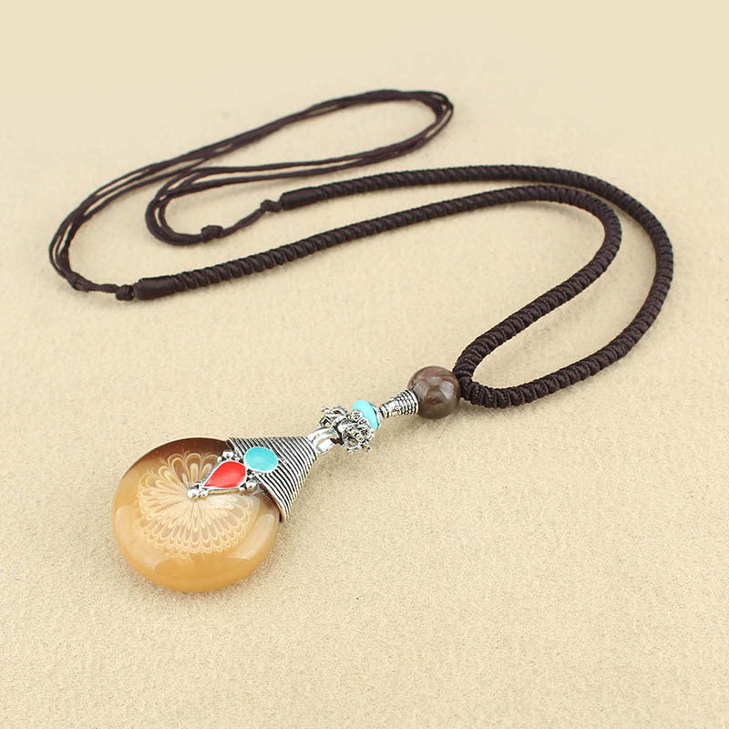 Women's & Men's Ethnic Style Tibetan Ping An Fu Long Water Drop Sweater Necklace