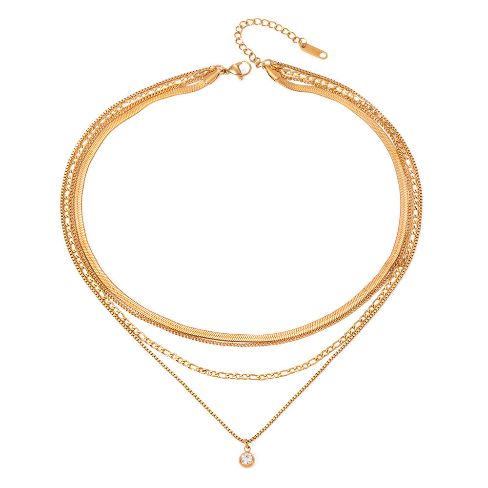 Fashion Gold Stainless Steel Chain Diamond Necklace