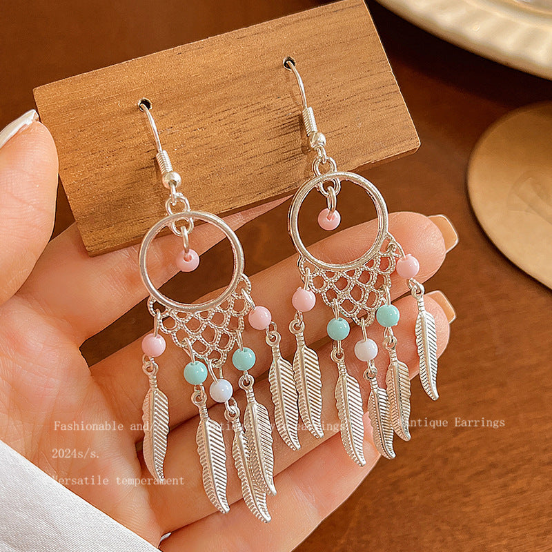 Women's Bohemian Style Long Feather Tassel Ethnic Earrings