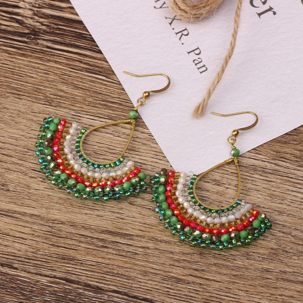 Hand-woven Green Natural Stone Retro Ethnic Style Bohemian Earrings