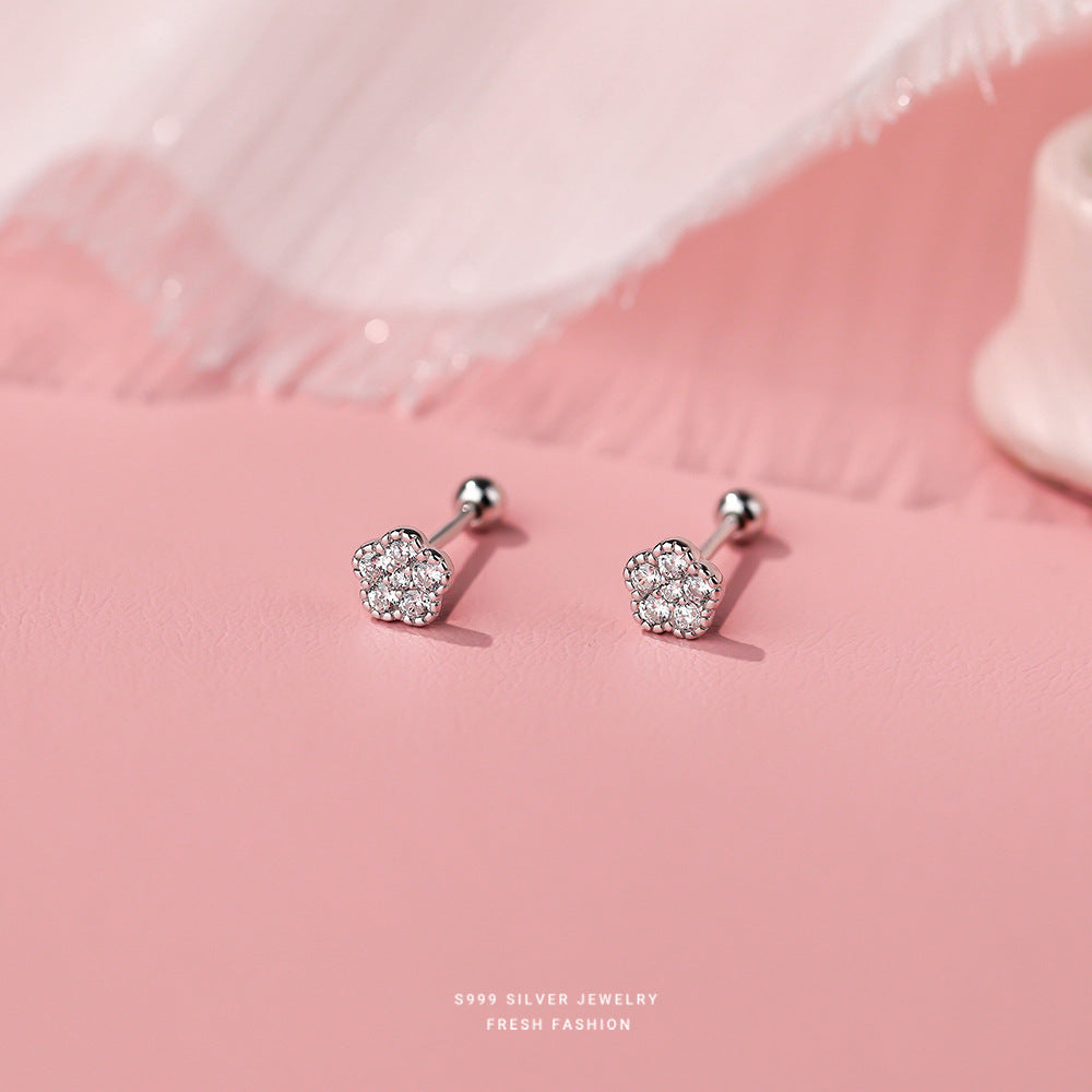 Sterling Sier Micro Inlaid Zircon Screw Female Earrings