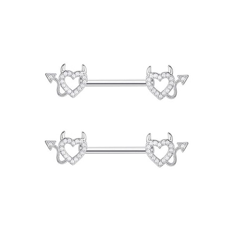 Steel Pink Series Zircon Nipple Love Moon Adhesive Earrings