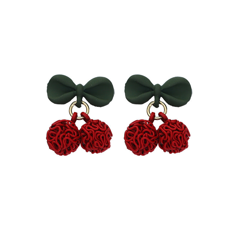 Women's Red Series Christmas Bowknot Crystal Flowers Earrings