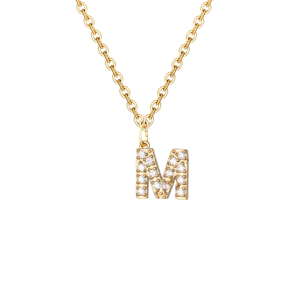 Simple Stainless Steel Diamond Letters Gold-plated Clavicle Necklaces
