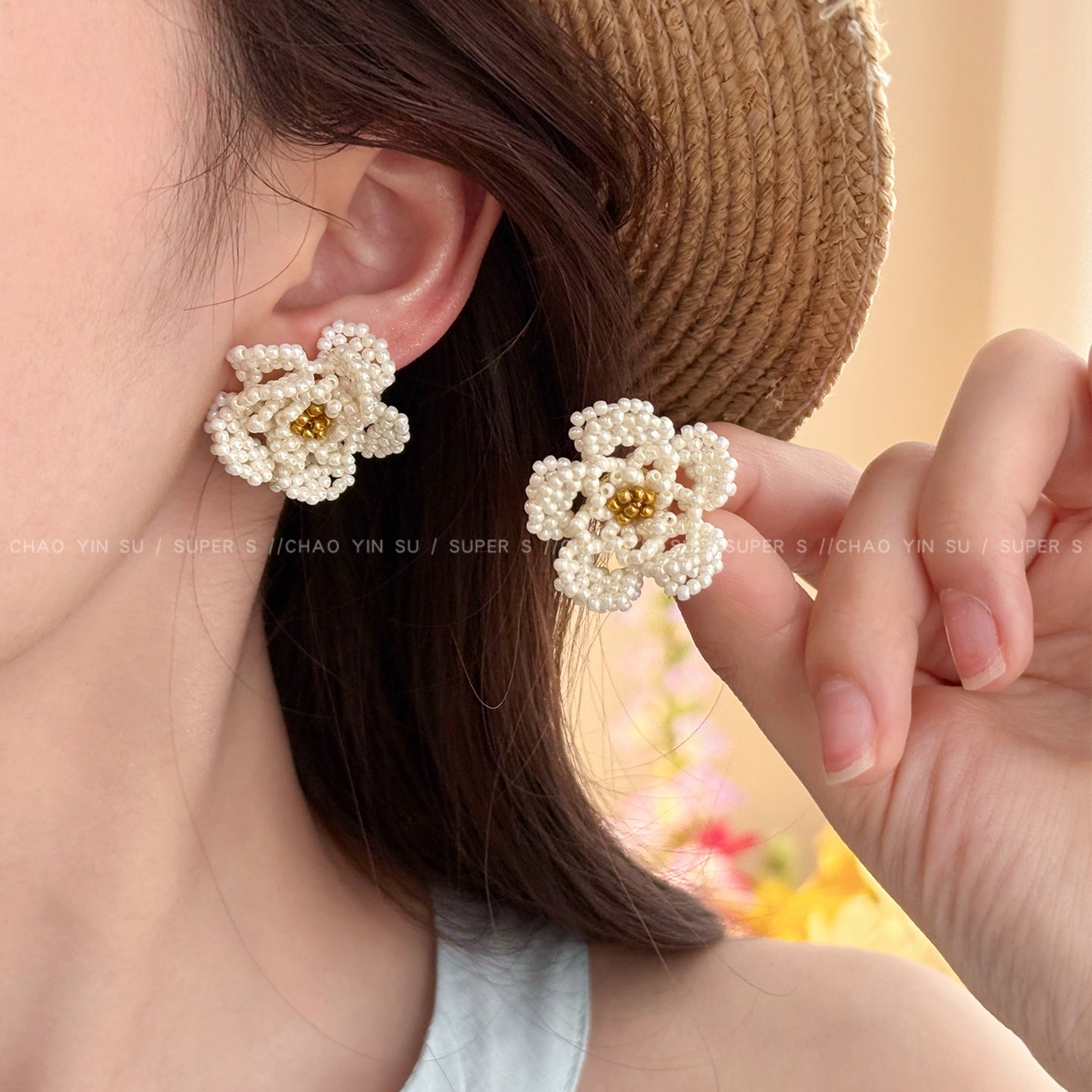 Women's Camellia French Handmade Bead Light Luxury High-grade Flower Rings