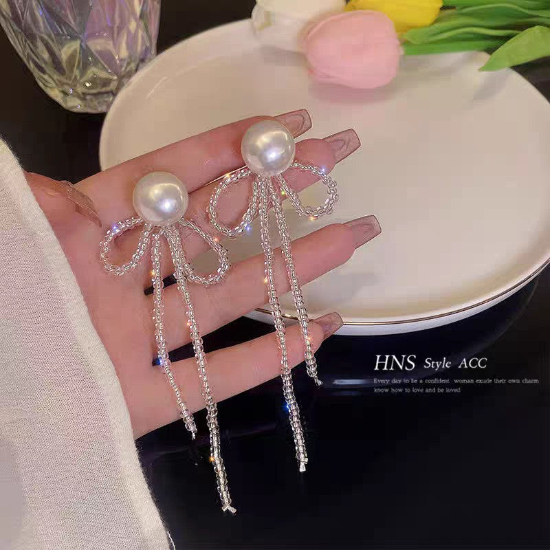 Summer Tassel Bow Pearl Grace Advanced Mesh Rings