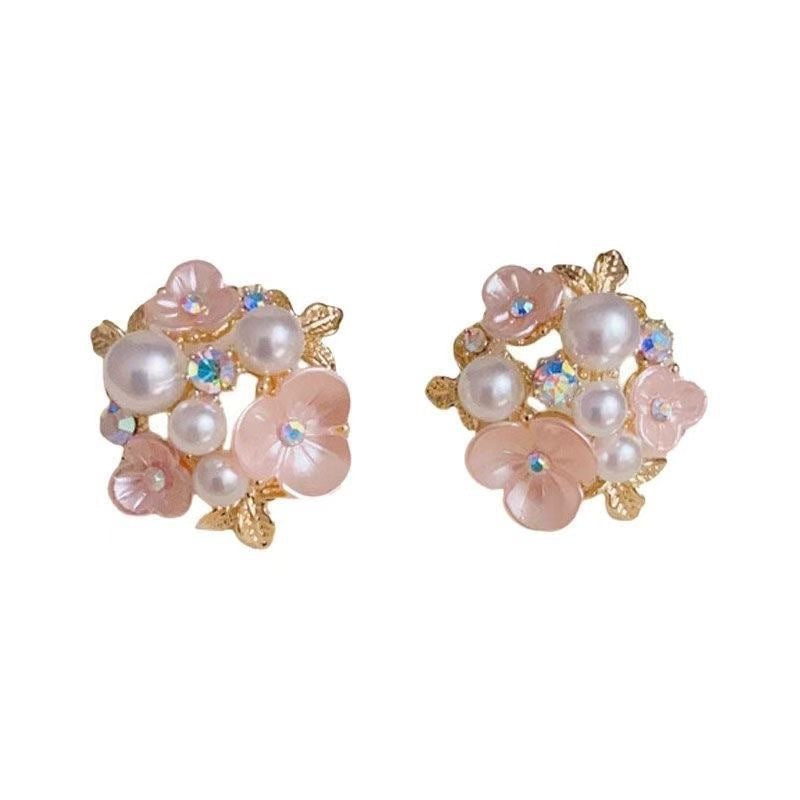 French Style Gentle Flower Round Minority Fashion Design Versatile Exquisite Earrings