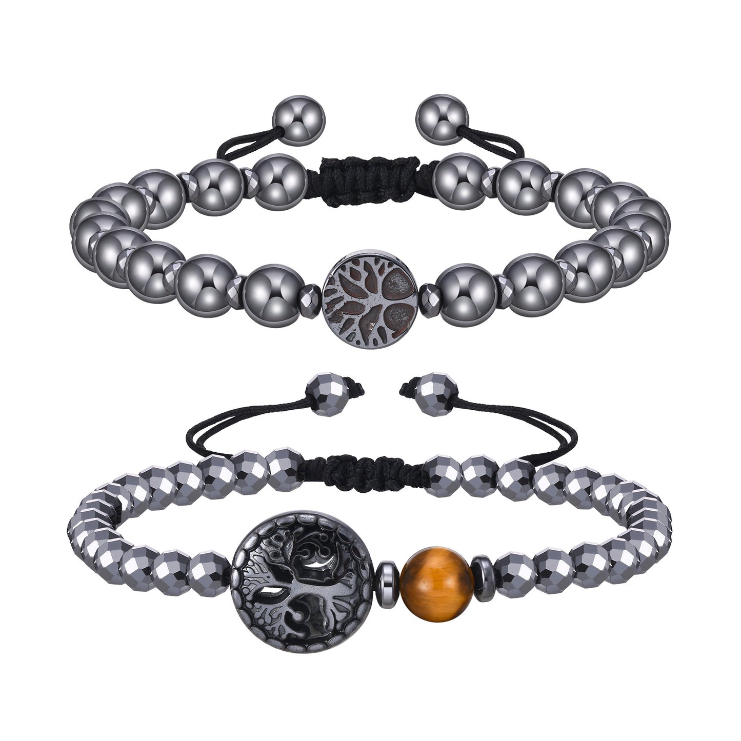Tigereye Haematite Hollow Lucky Tree Beaded Bracelet
